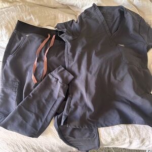 Figs Gray Scrub Set with Pink Accents